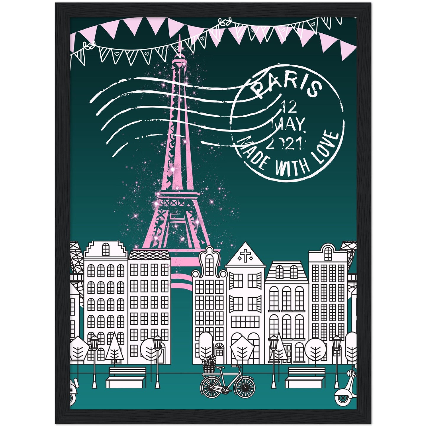 Paris in the Park Premium Wooden Framed Poster