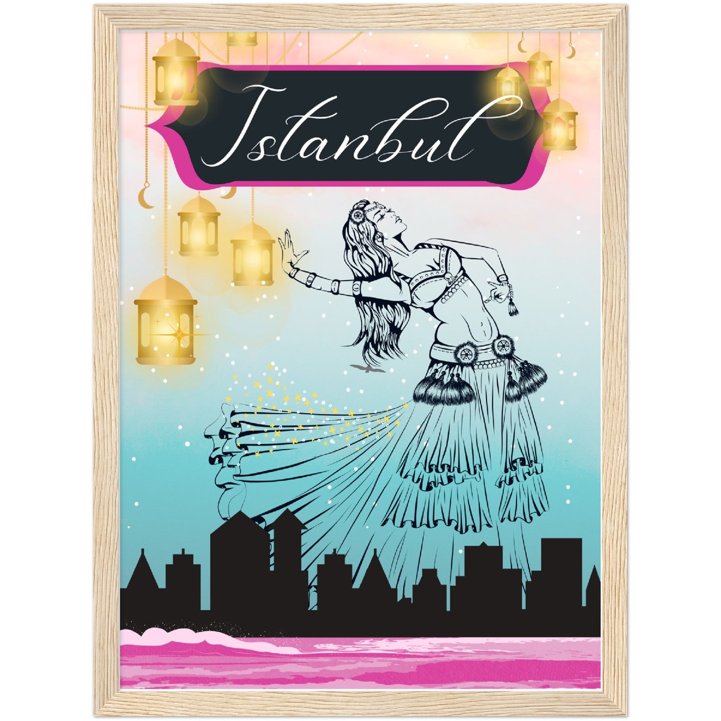 Istanbul Under the Lights Premium Wooden Framed Poster