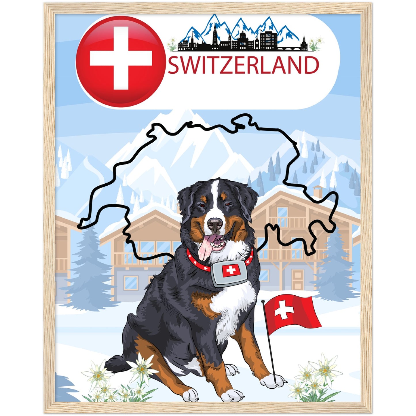 Switzerland St. Bernard Premium Wooden Framed Poster