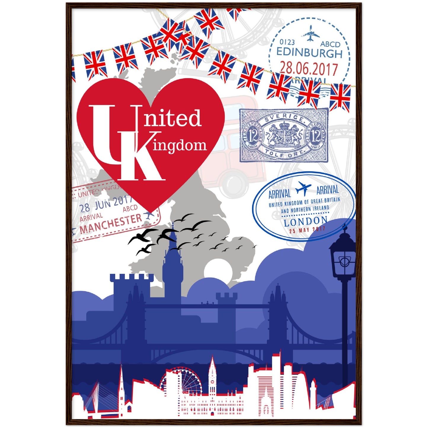 UK Love Premium Wooden Framed Poster