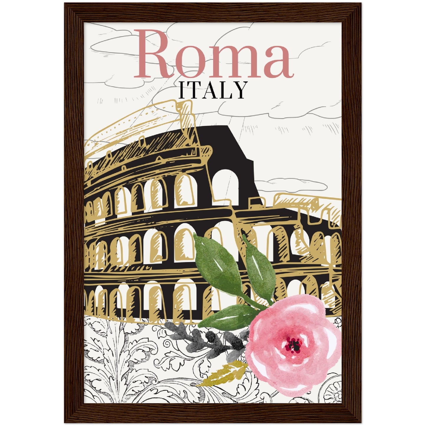 Roma & Flowers Premium Wooden Framed Poster