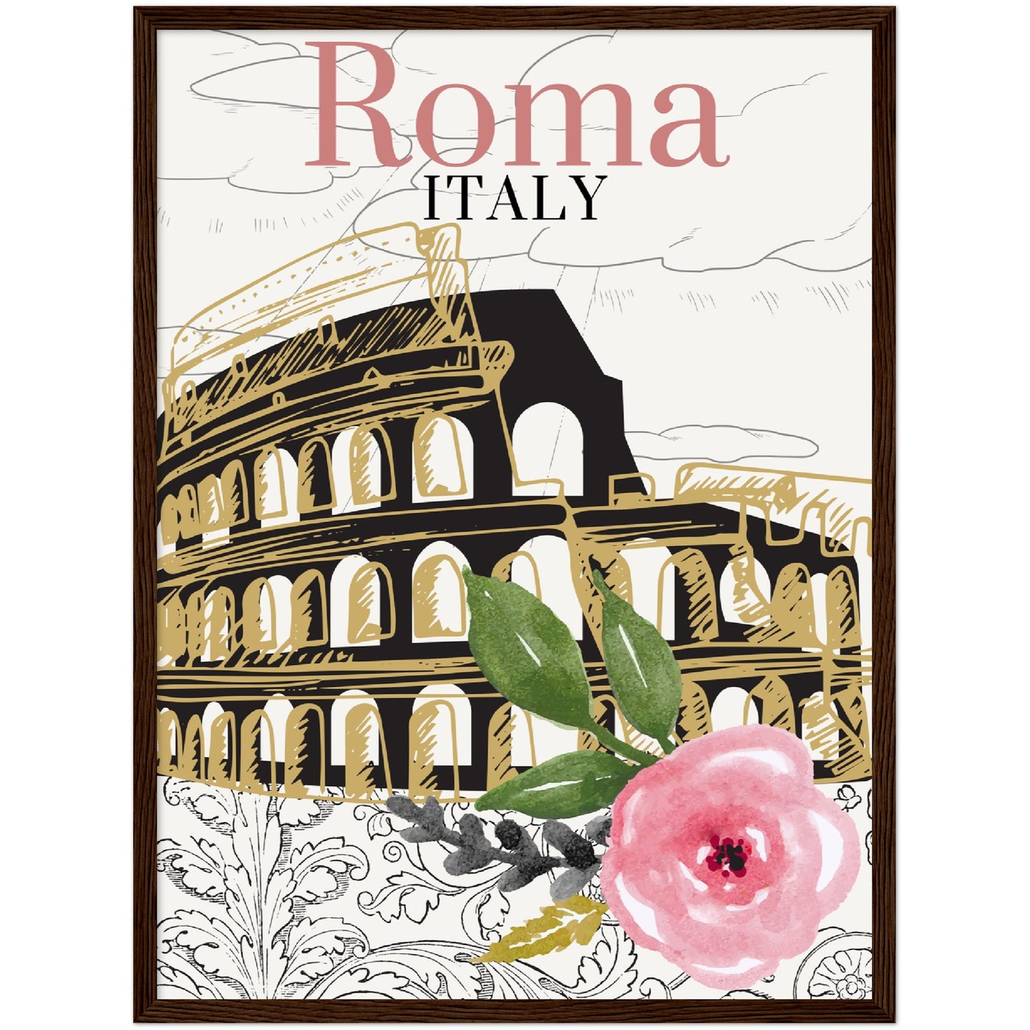 Roma & Flowers Premium Wooden Framed Poster