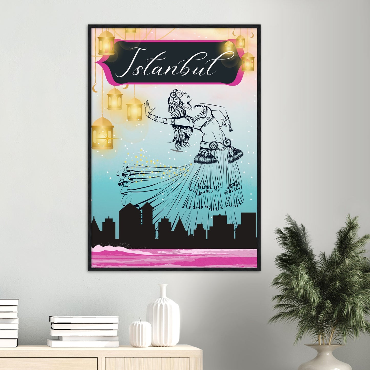 Istanbul Under the Lights Premium Wooden Framed Poster