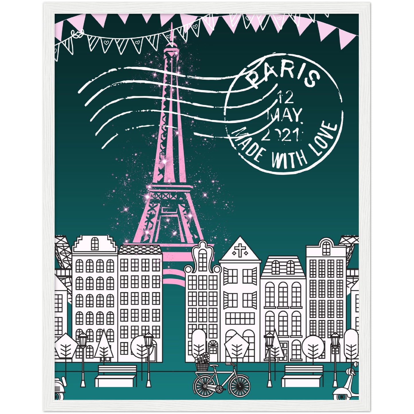 Paris in the Park Premium Wooden Framed Poster