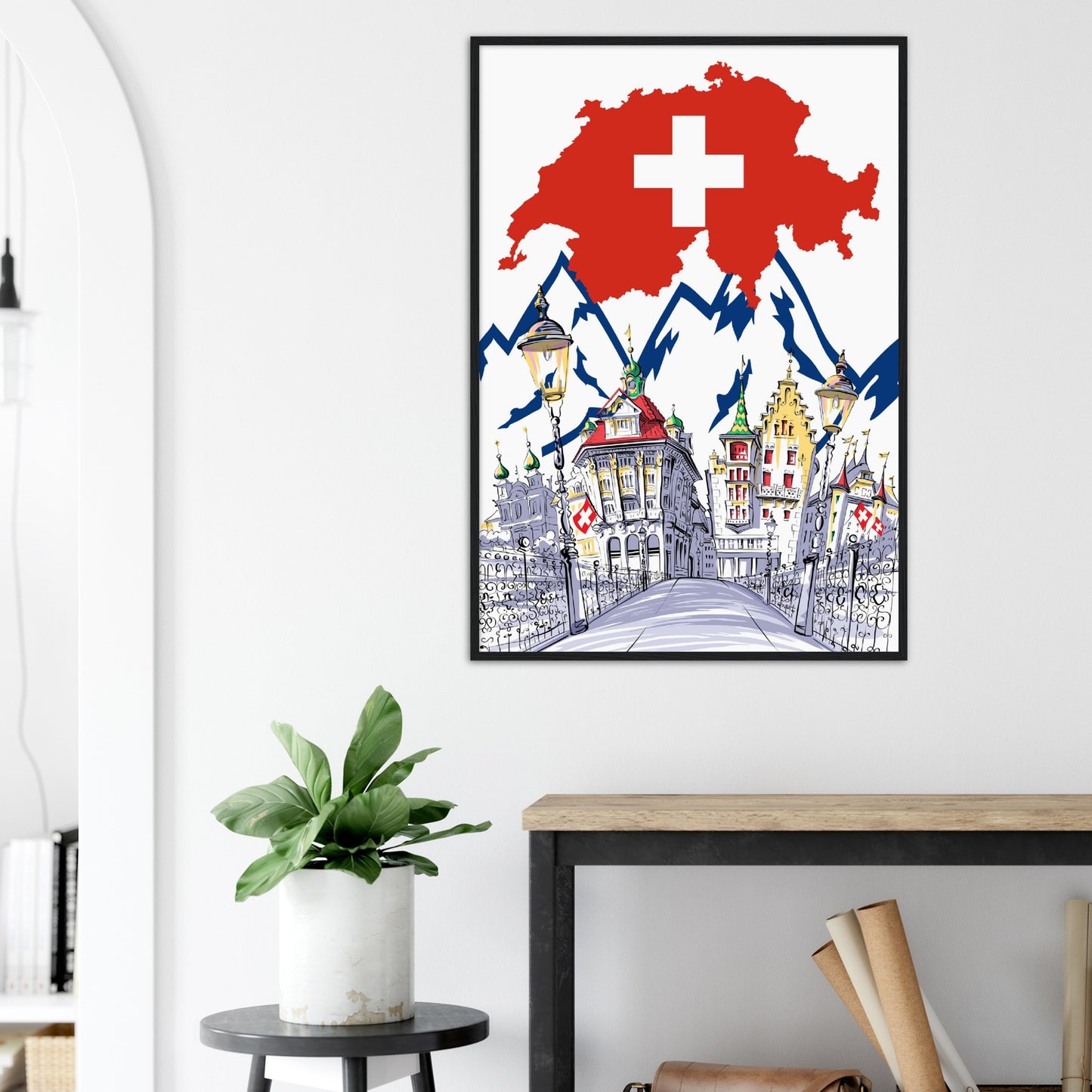 Swiss Flag Premium Wooden Framed Poster