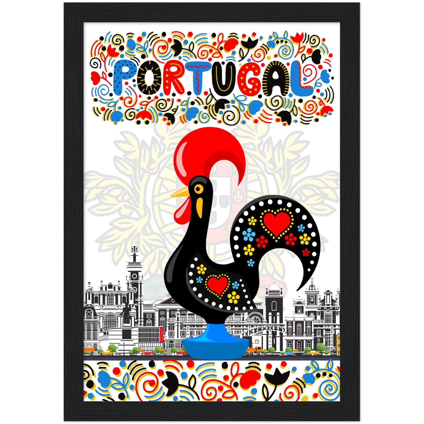 Rooster of Barcelos Premium Wooden Framed Poster