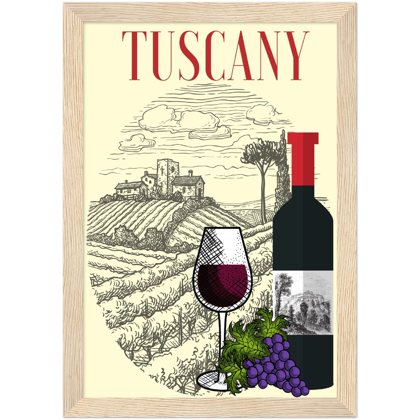 Tuscan Wine Premium Wooden Framed Poster