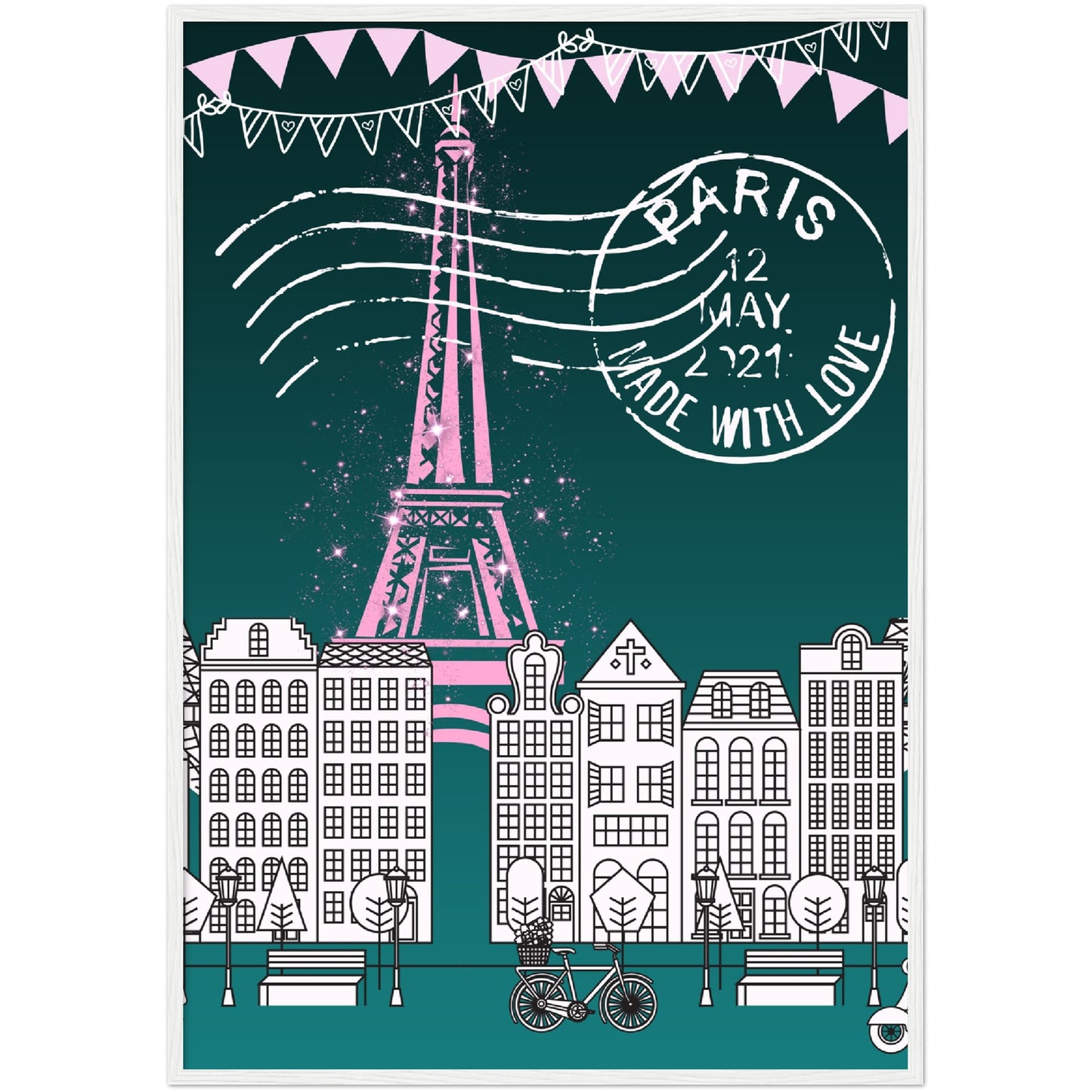 Paris in the Park Premium Wooden Framed Poster