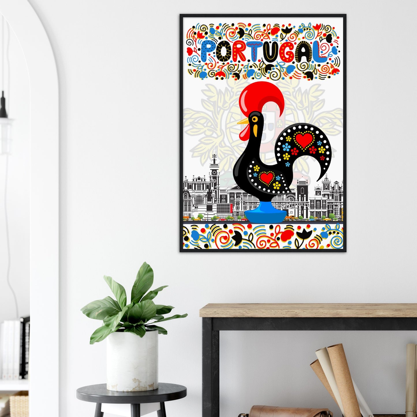 Rooster of Barcelos Premium Wooden Framed Poster