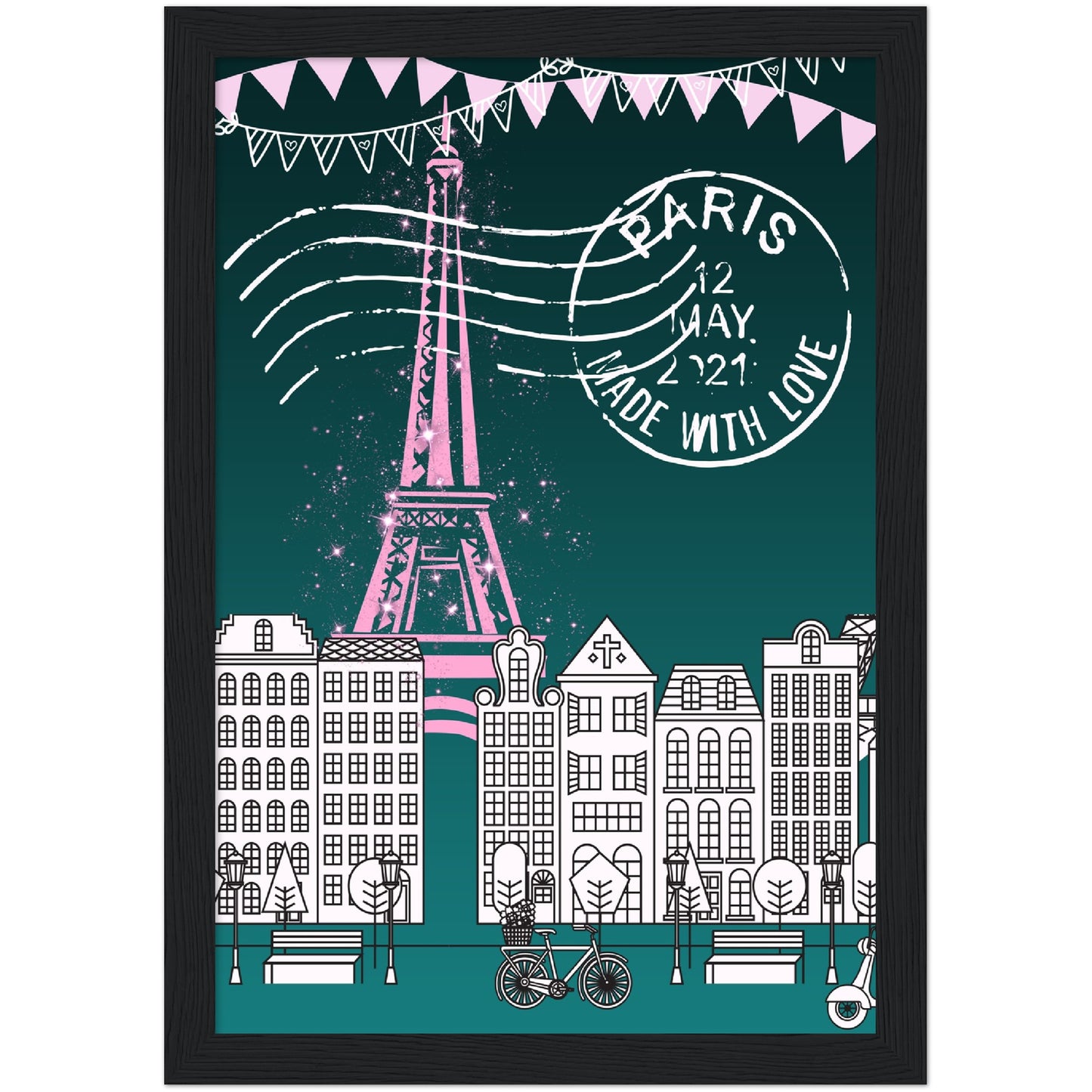 Paris in the Park Premium Wooden Framed Poster