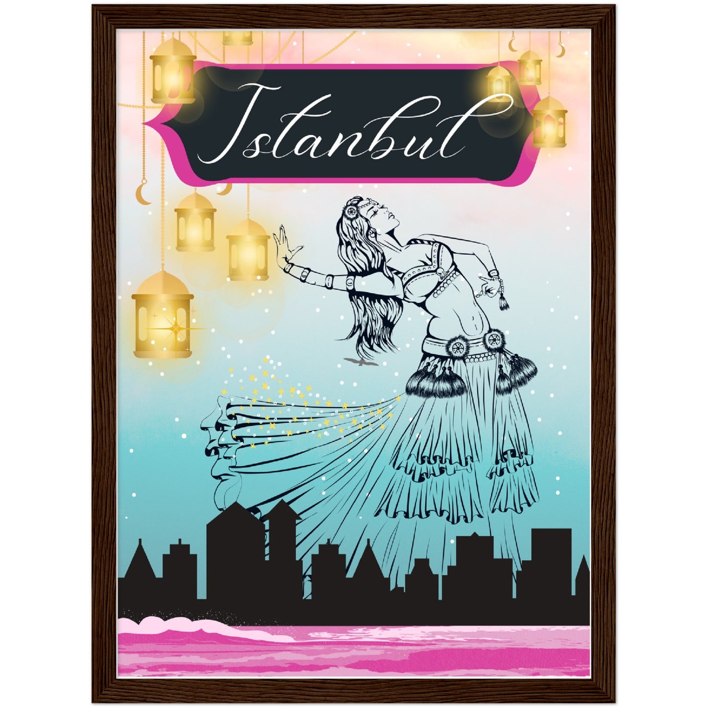 Istanbul Under the Lights Premium Wooden Framed Poster