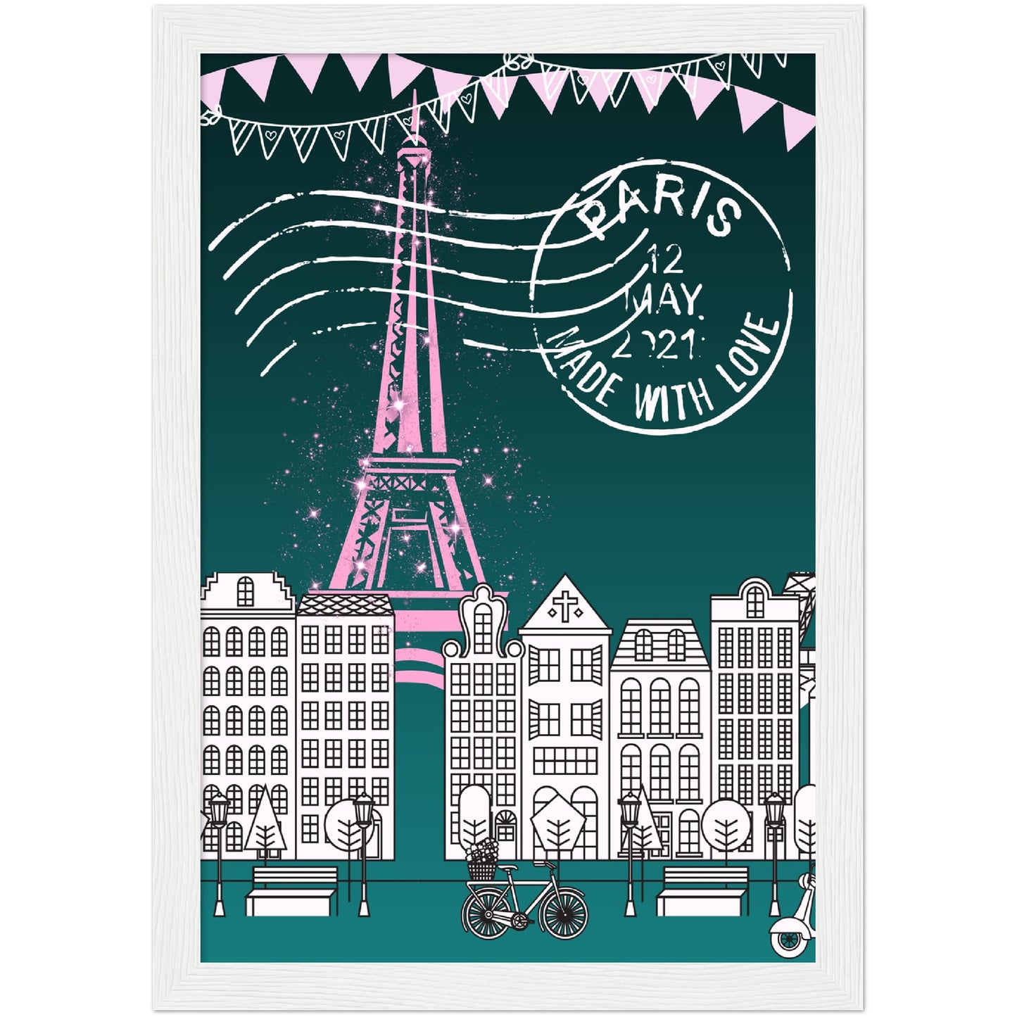 Paris in the Park Premium Wooden Framed Poster