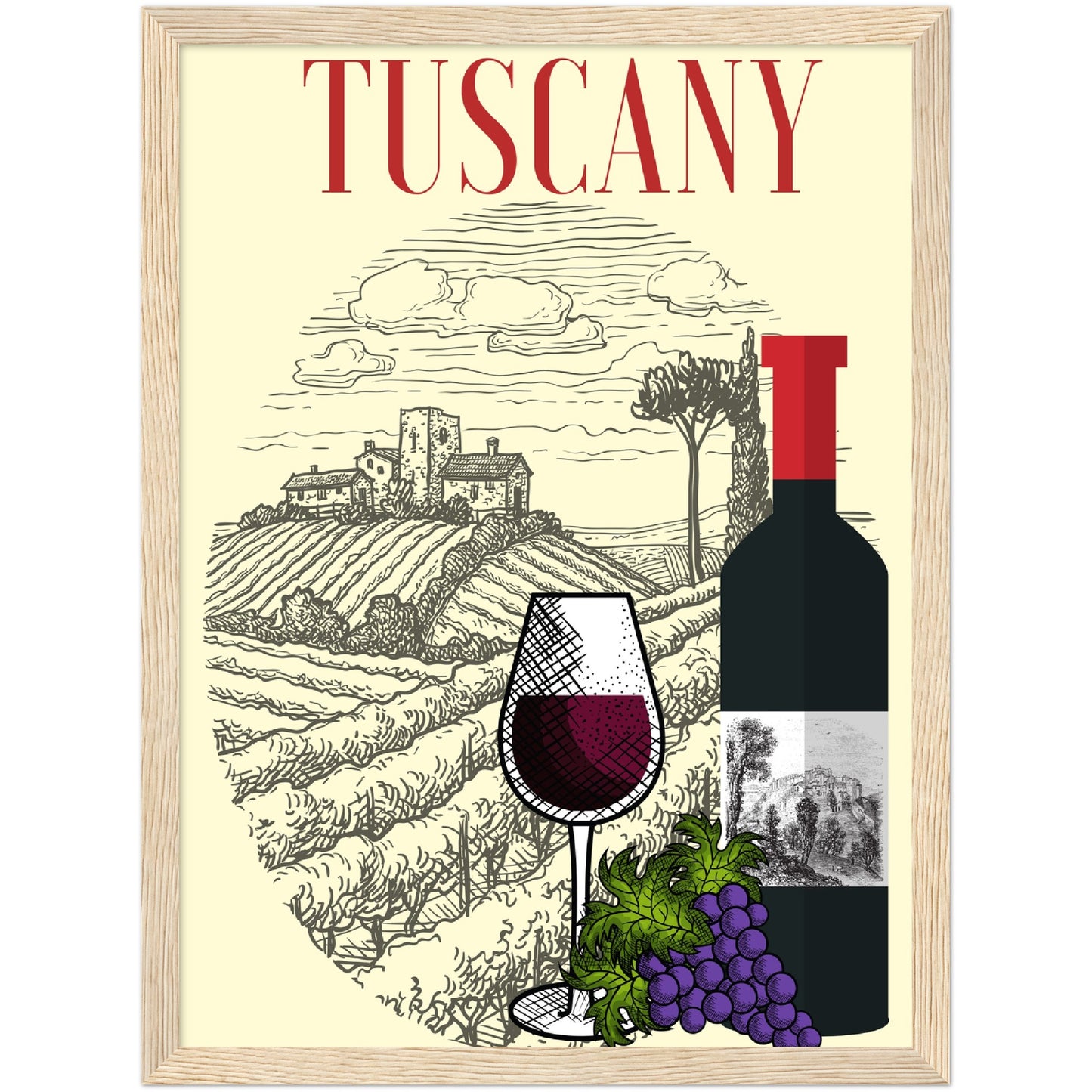 Tuscan Wine Premium Wooden Framed Poster