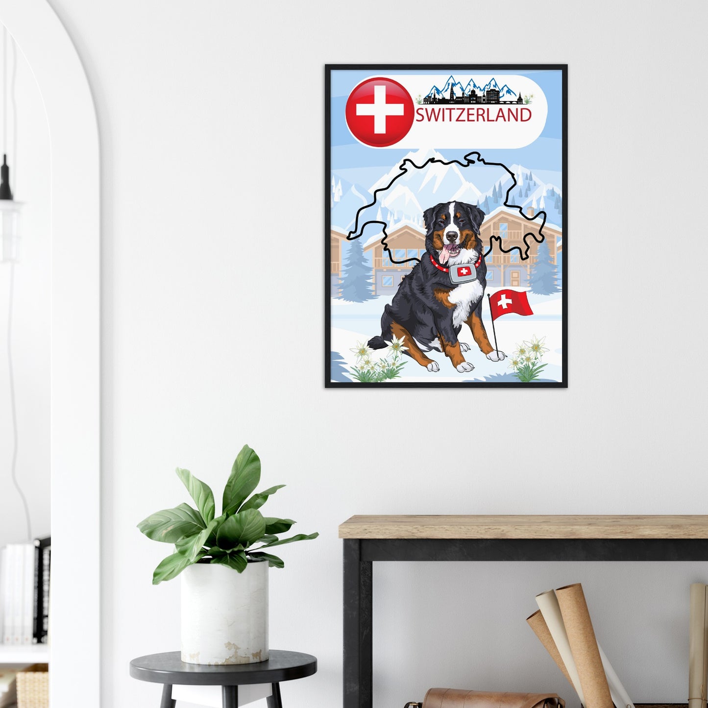 Switzerland St. Bernard Premium Wooden Framed Poster