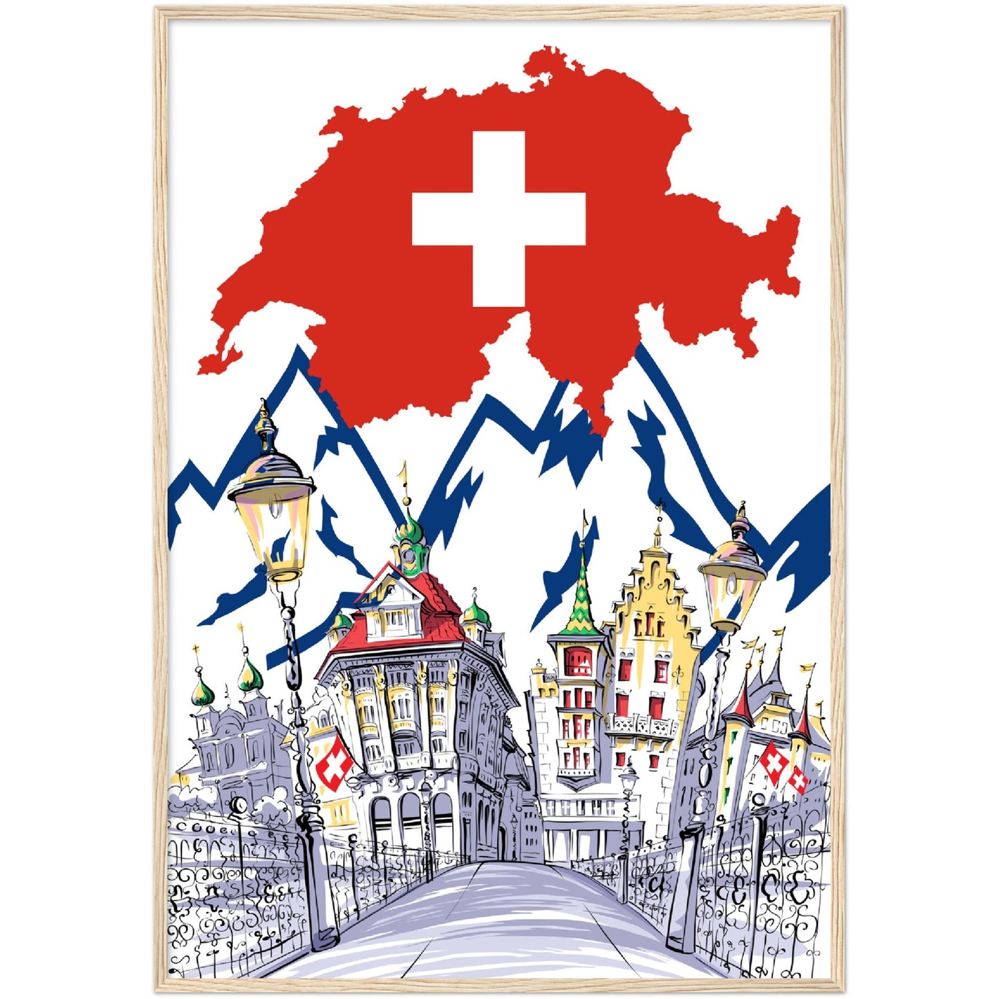 Swiss Flag Premium Wooden Framed Poster