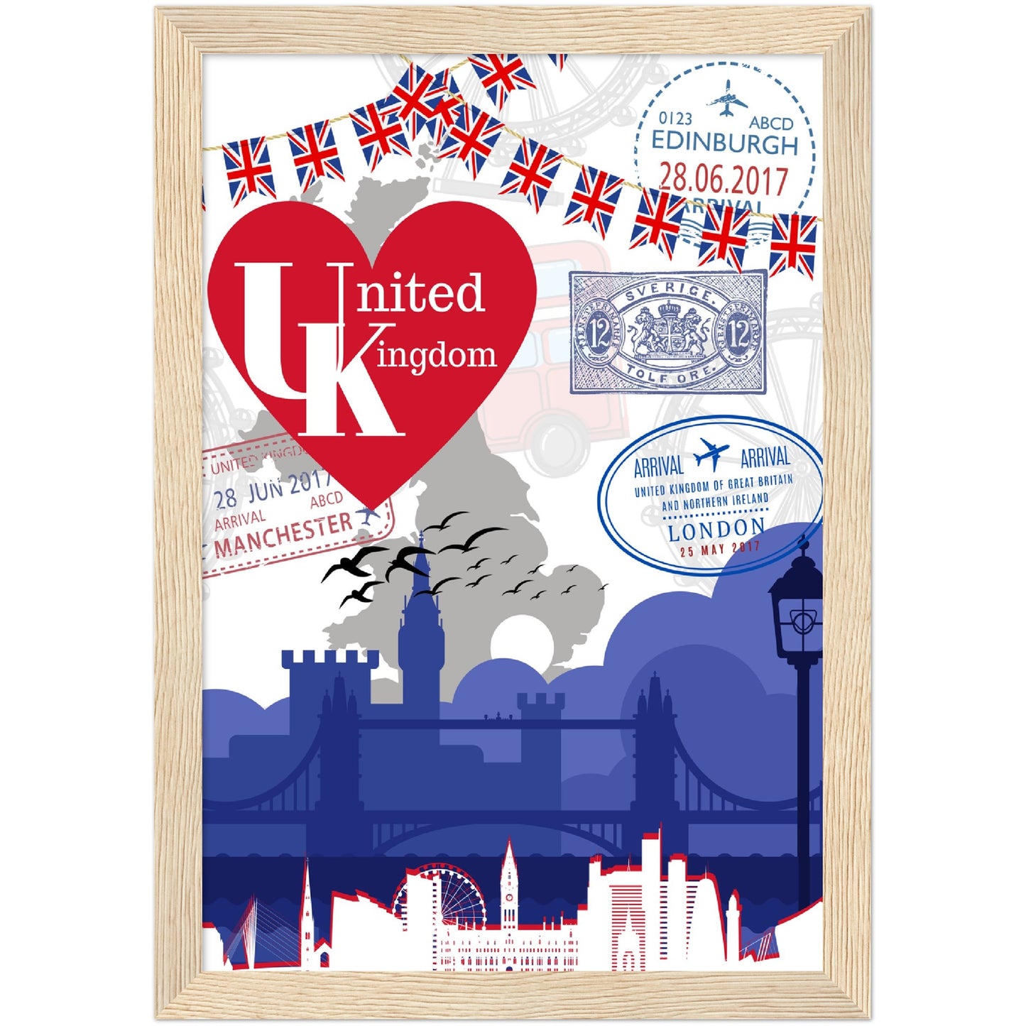 UK Love Premium Wooden Framed Poster