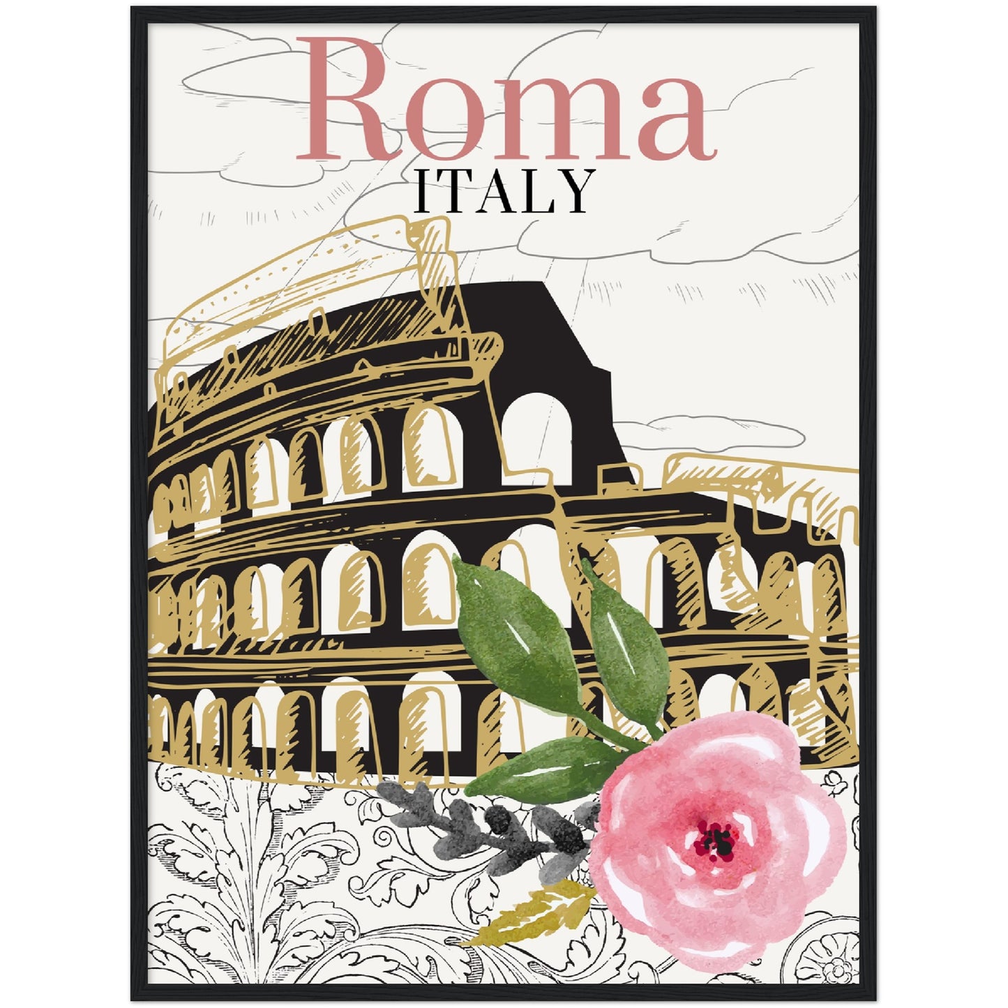 Roma & Flowers Premium Wooden Framed Poster