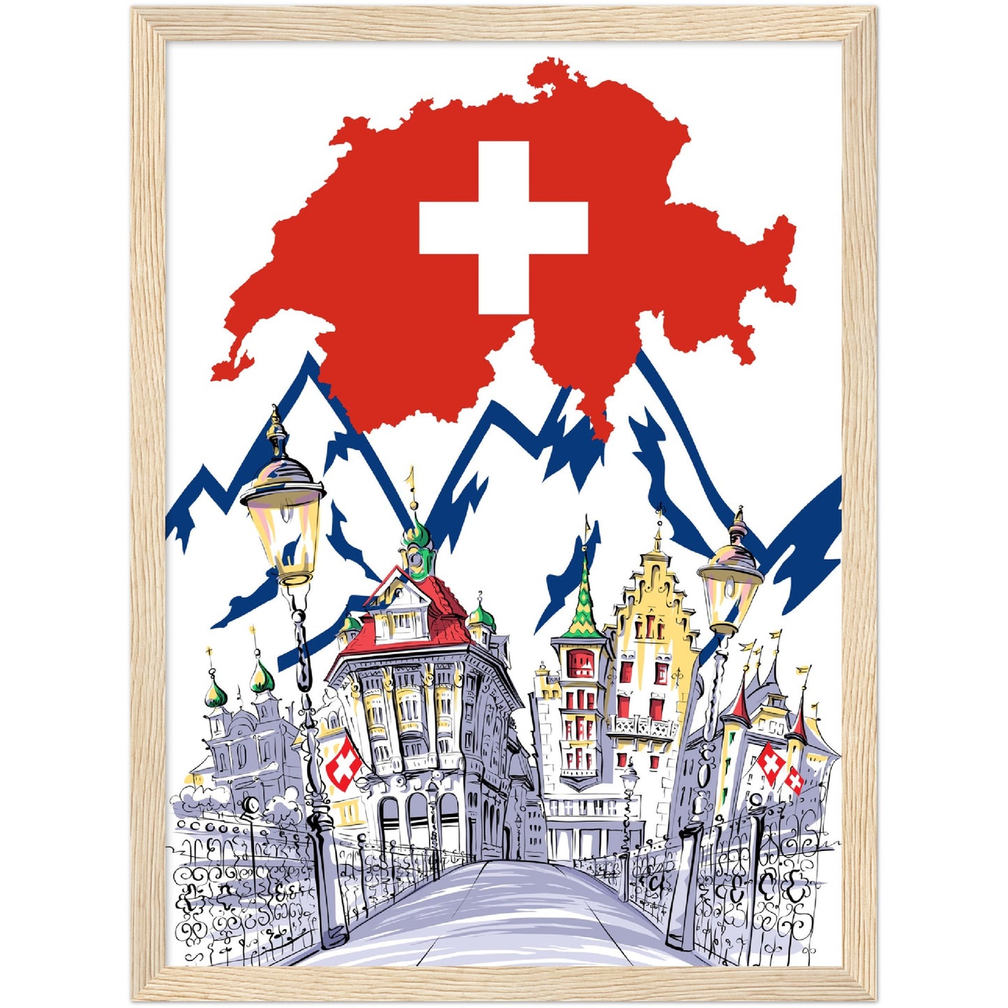 Swiss Flag Premium Wooden Framed Poster