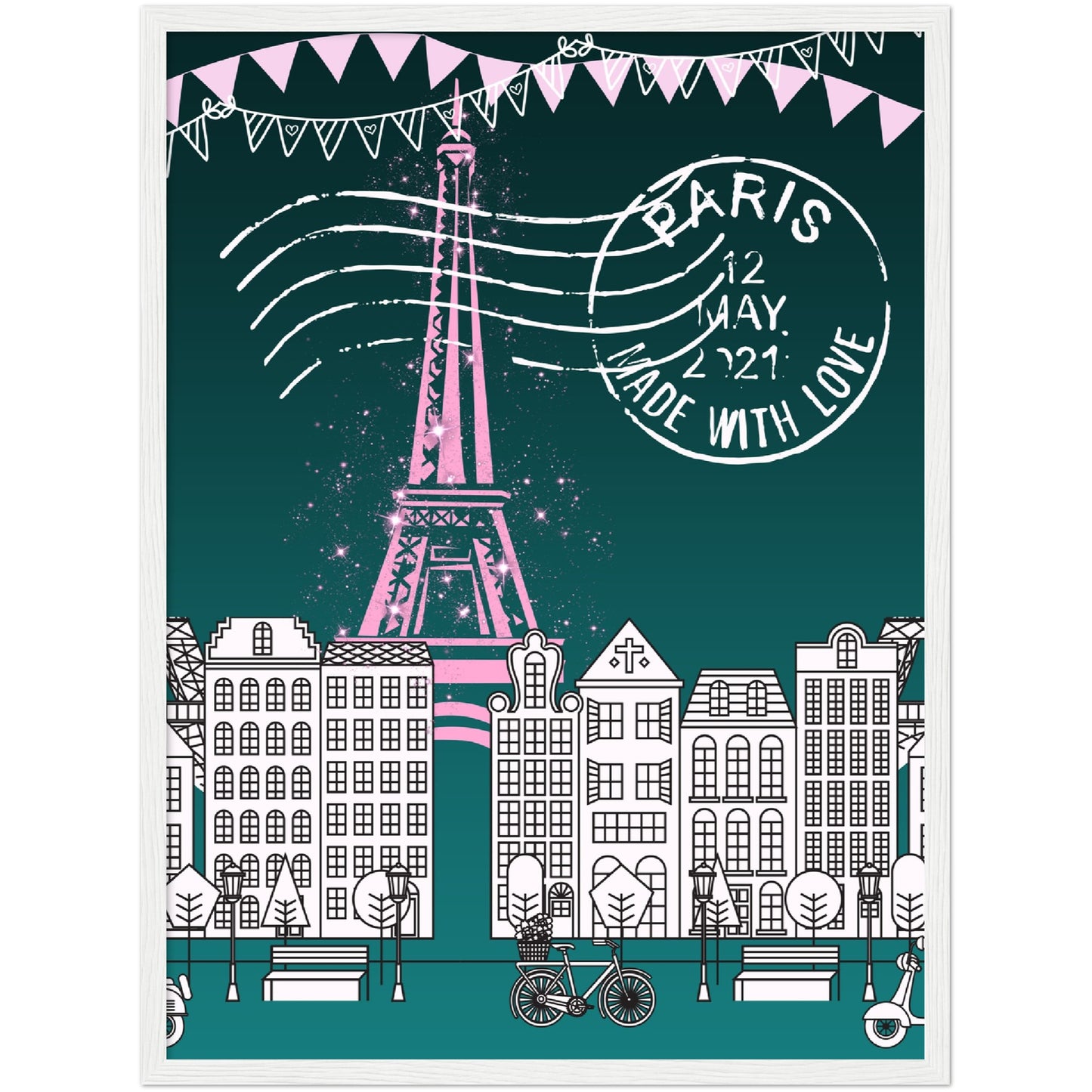 Paris in the Park Premium Wooden Framed Poster