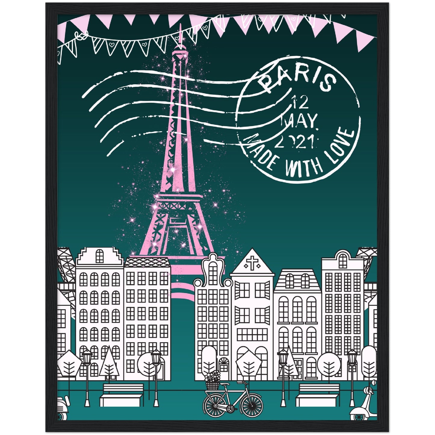 Paris in the Park Premium Wooden Framed Poster