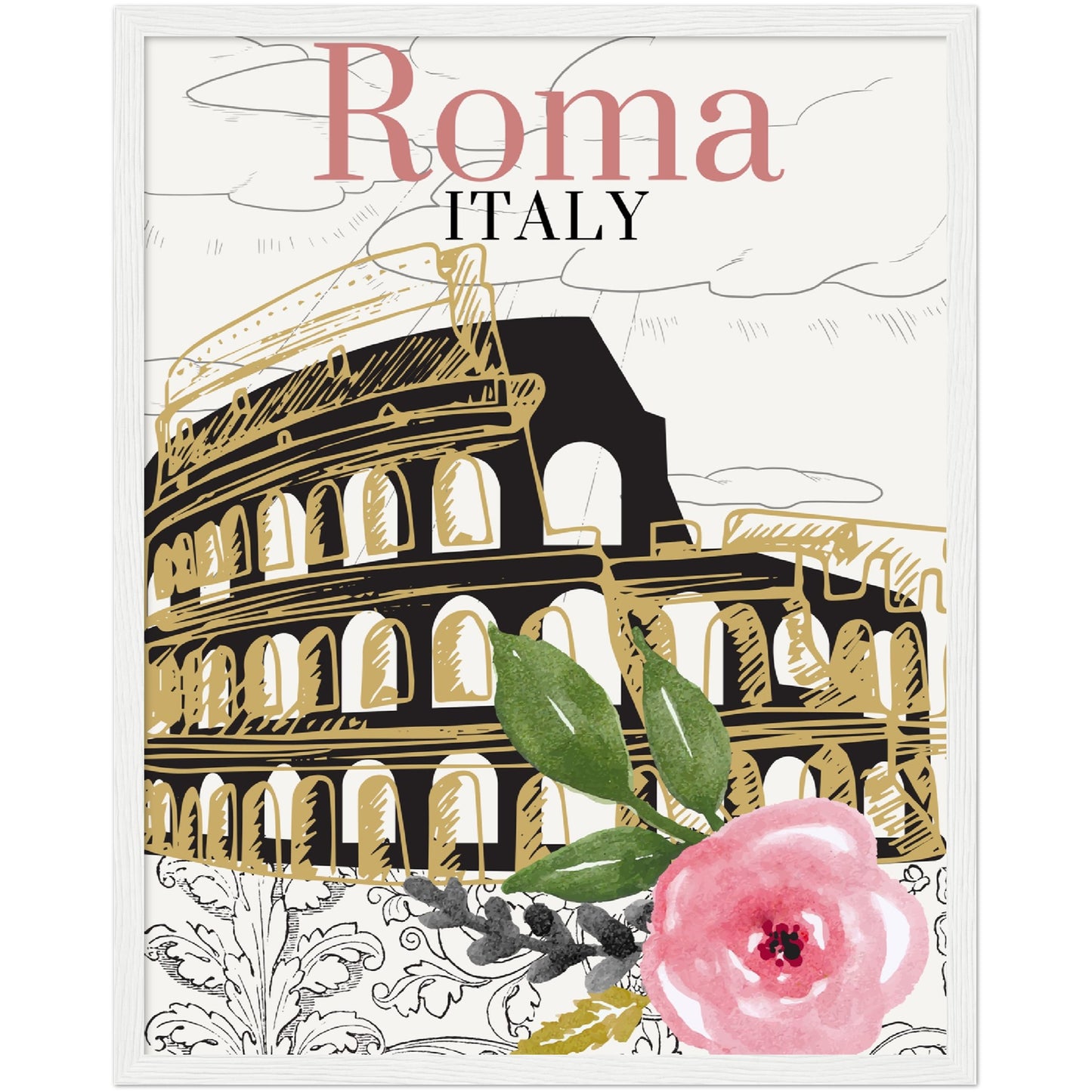 Roma & Flowers Premium Wooden Framed Poster