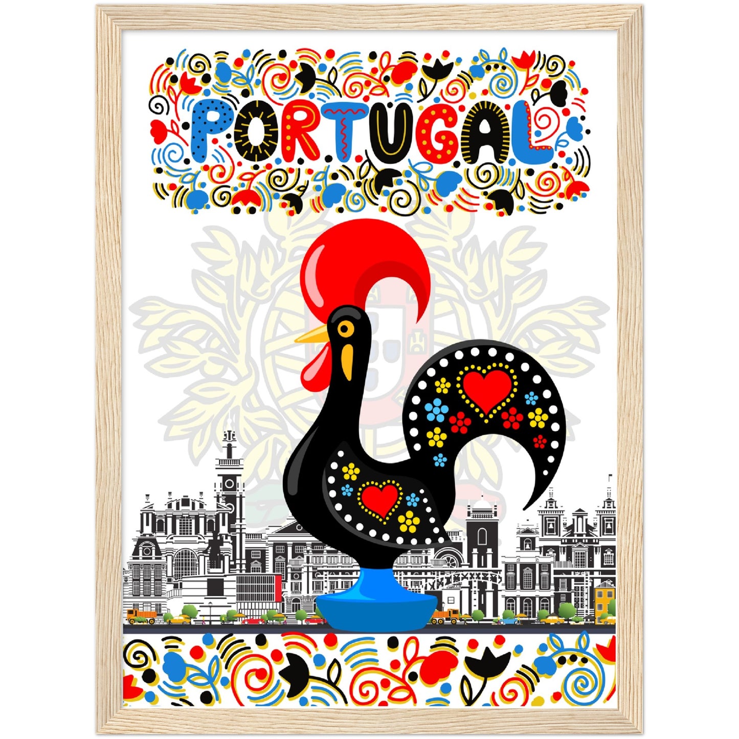 Rooster of Barcelos Premium Wooden Framed Poster