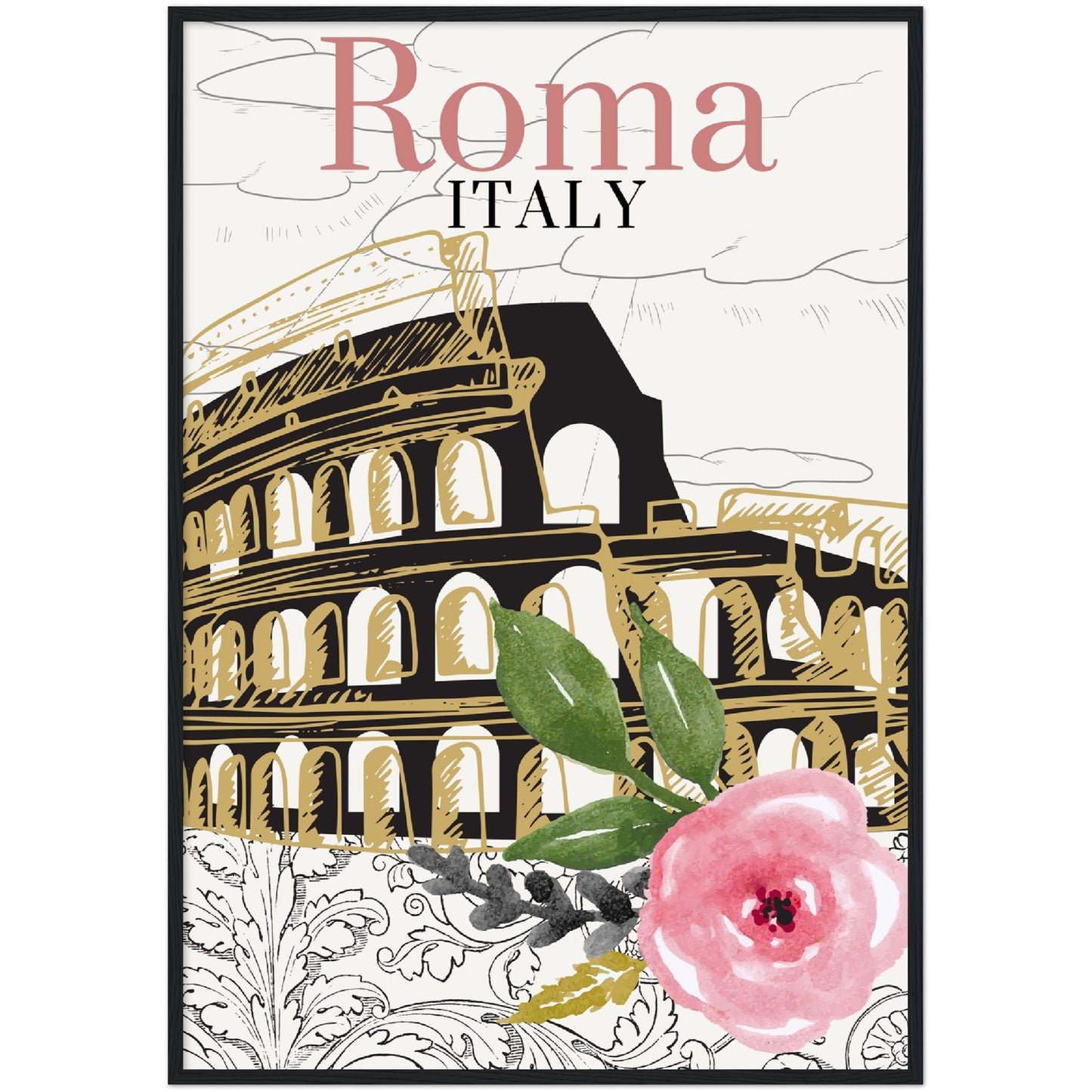 Roma & Flowers Premium Wooden Framed Poster