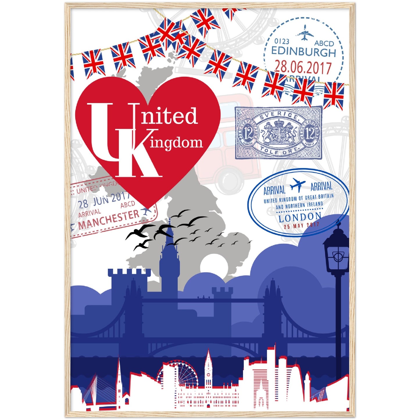 UK Love Premium Wooden Framed Poster