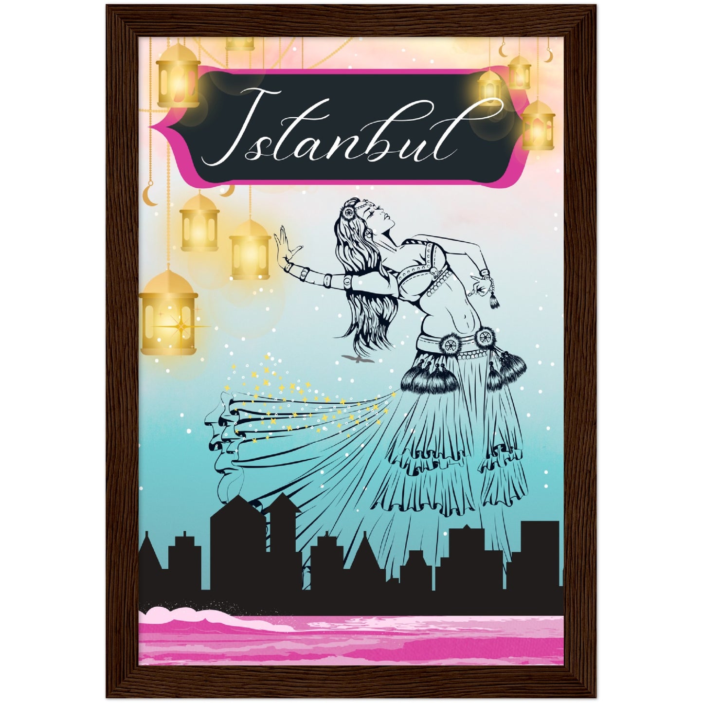 Istanbul Under the Lights Premium Wooden Framed Poster