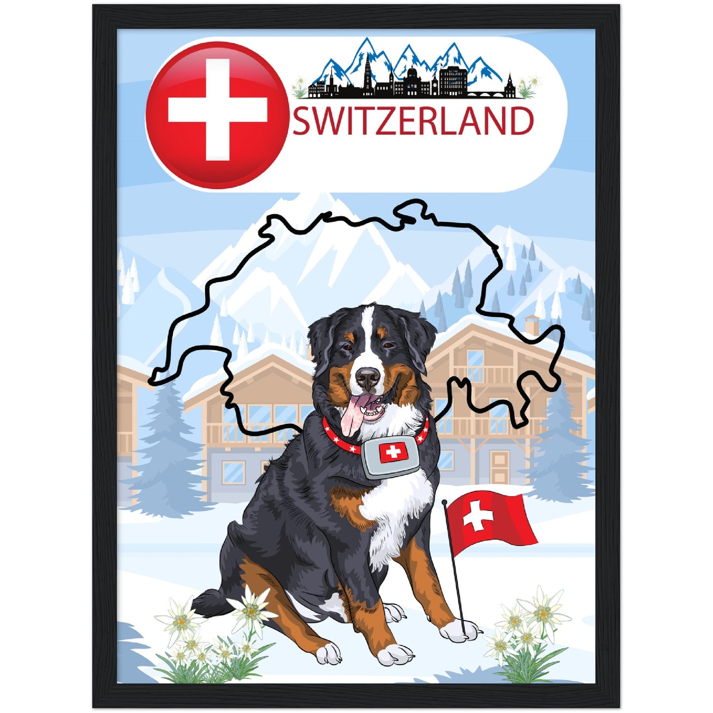 Switzerland St. Bernard Premium Wooden Framed Poster