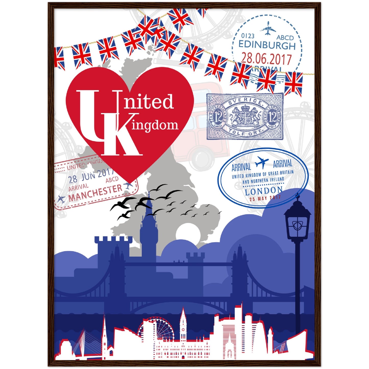 UK Love Premium Wooden Framed Poster