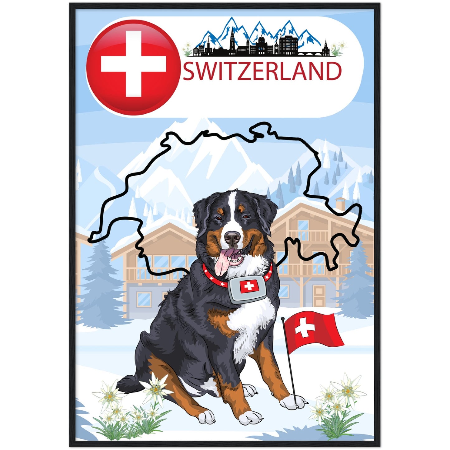 Switzerland St. Bernard Premium Wooden Framed Poster