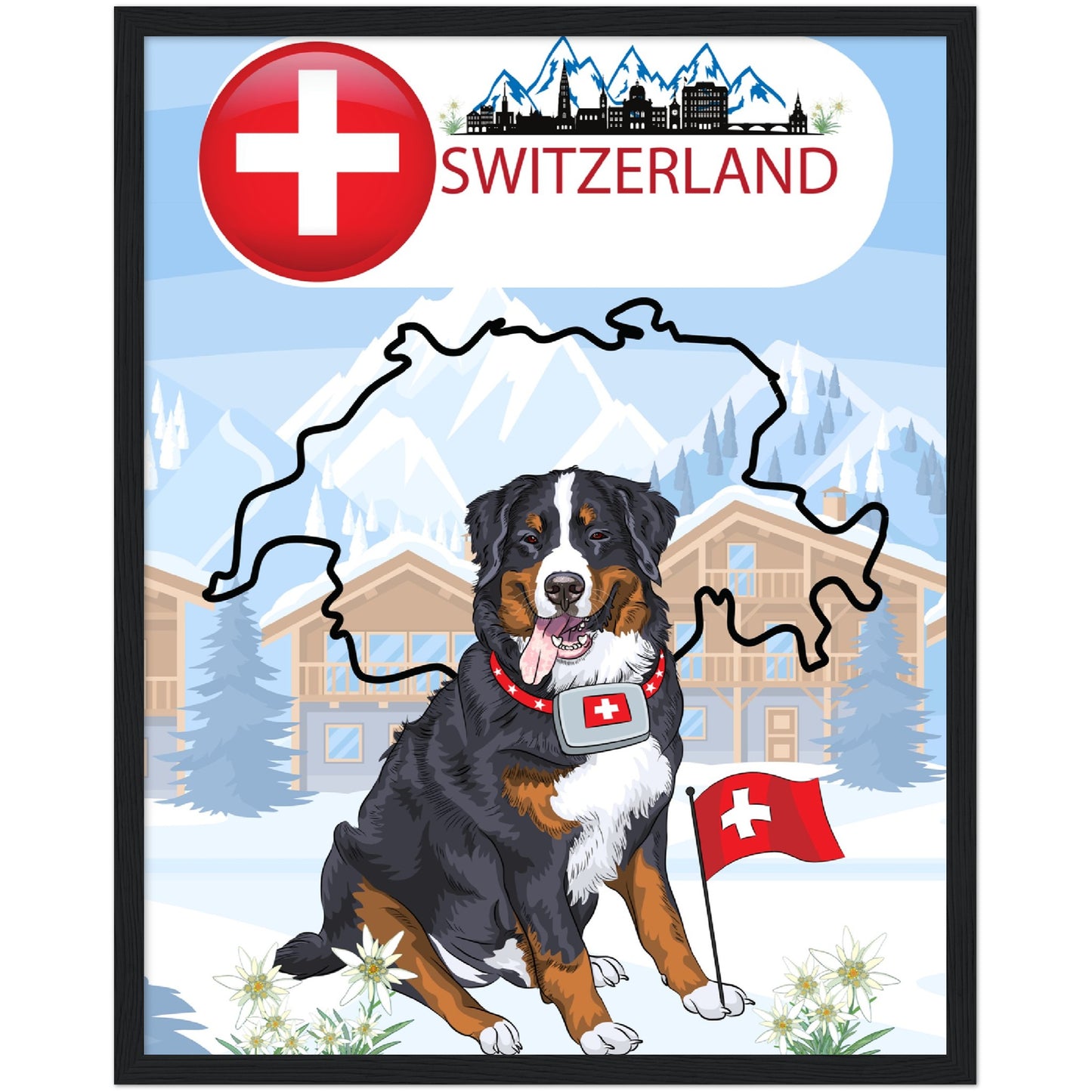 Switzerland St. Bernard Premium Wooden Framed Poster