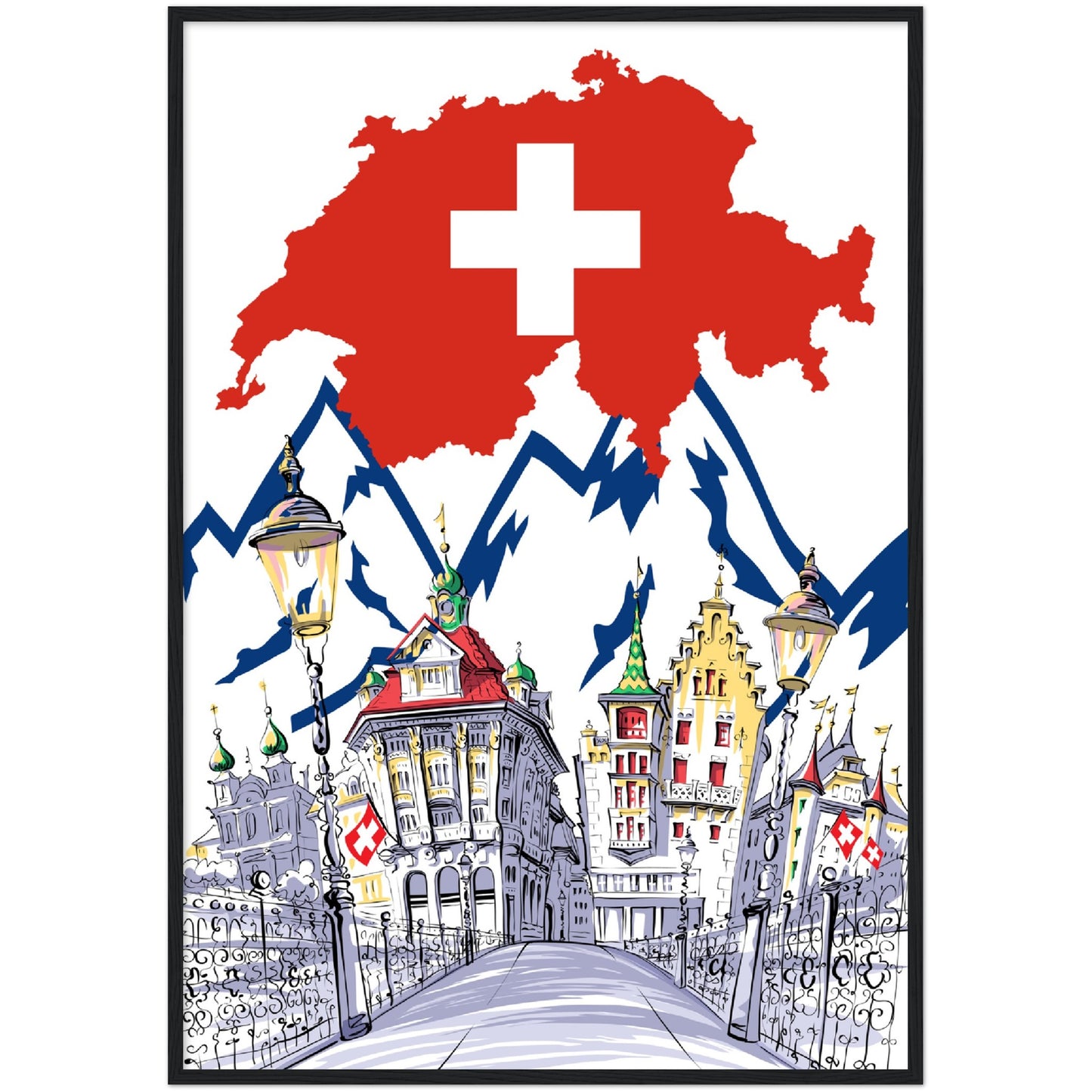 Swiss Flag Premium Wooden Framed Poster