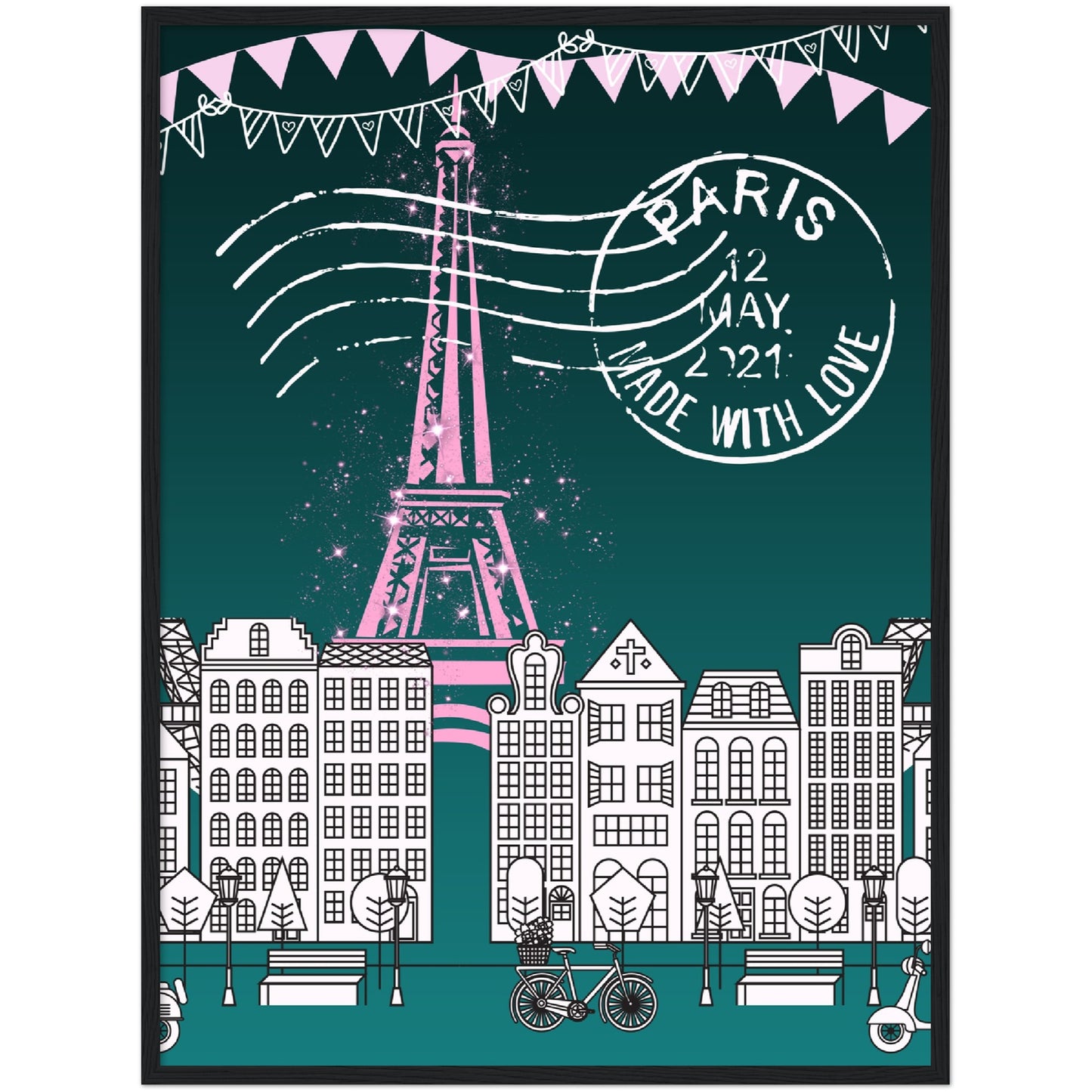 Paris in the Park Premium Wooden Framed Poster