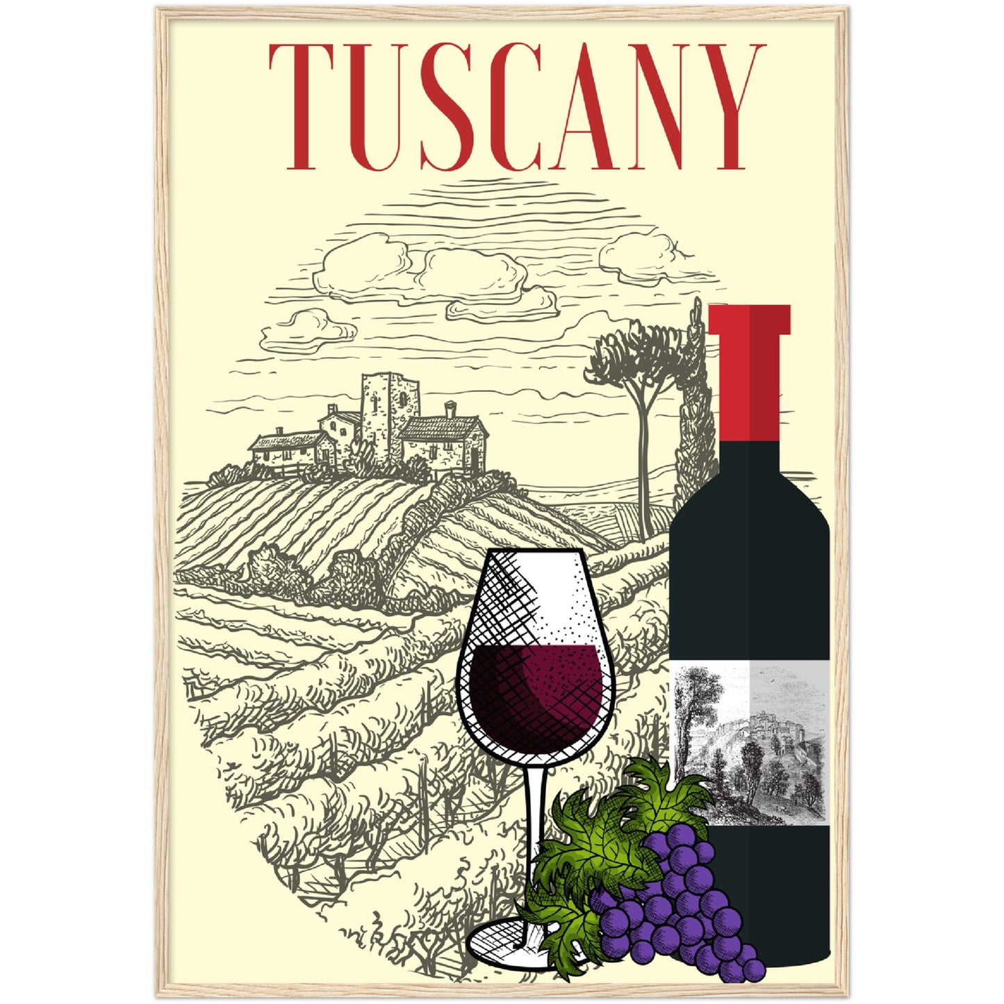 Tuscan Wine Premium Wooden Framed Poster