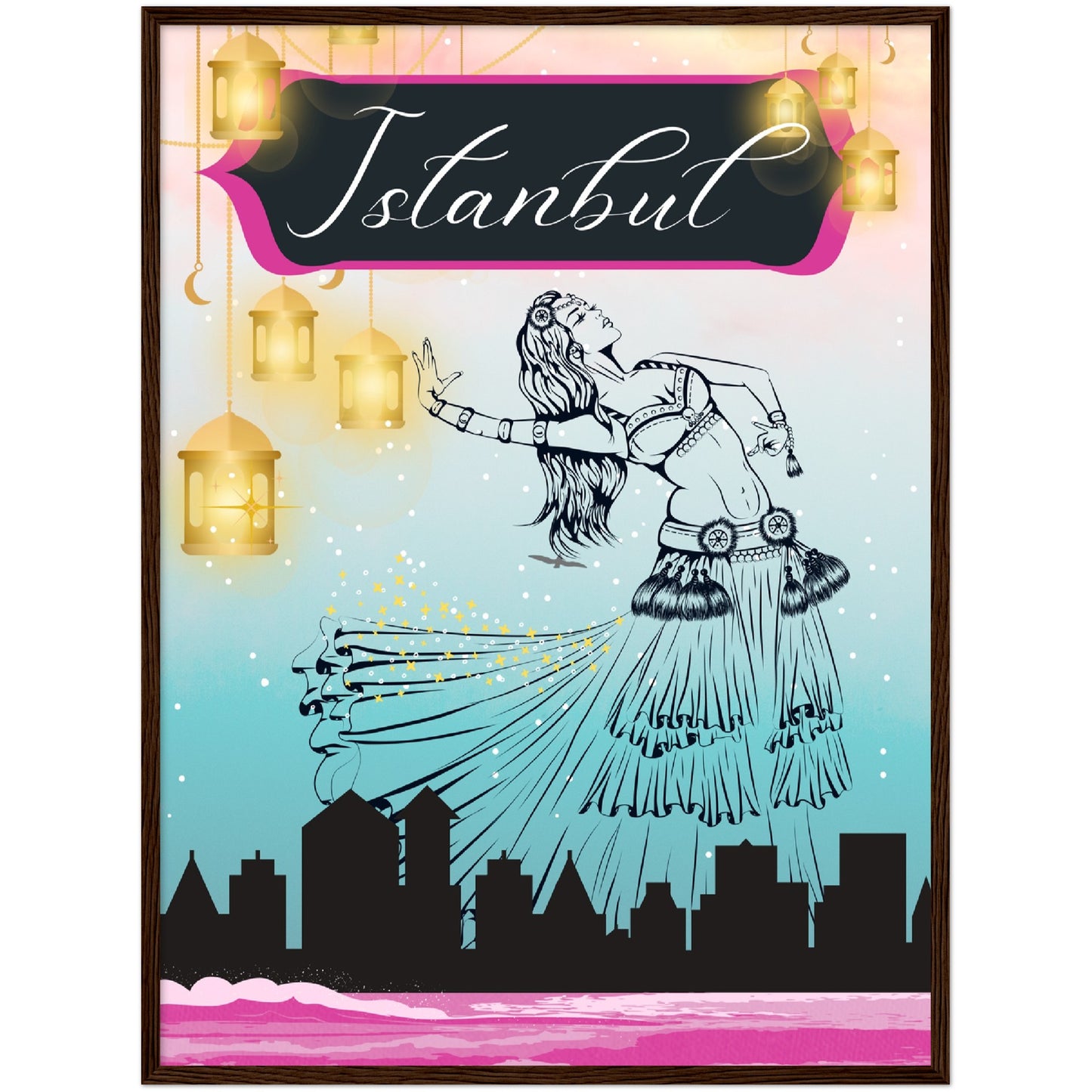 Istanbul Under the Lights Premium Wooden Framed Poster