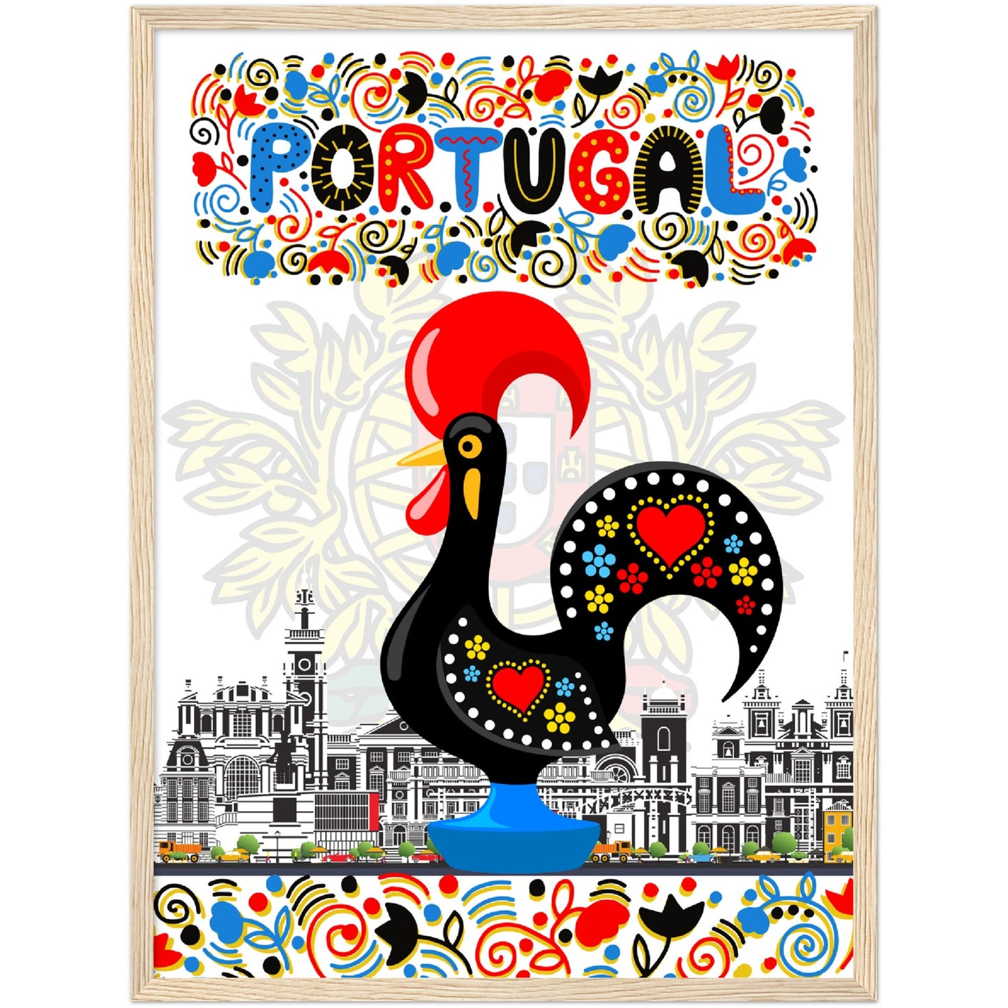 Rooster of Barcelos Premium Wooden Framed Poster