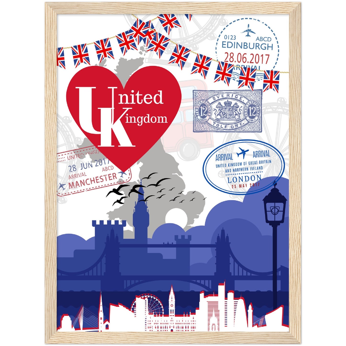 UK Love Premium Wooden Framed Poster