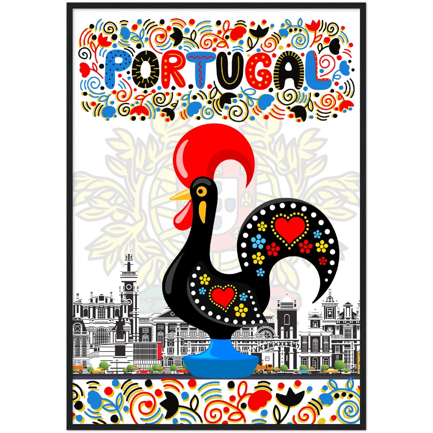 Rooster of Barcelos Premium Wooden Framed Poster