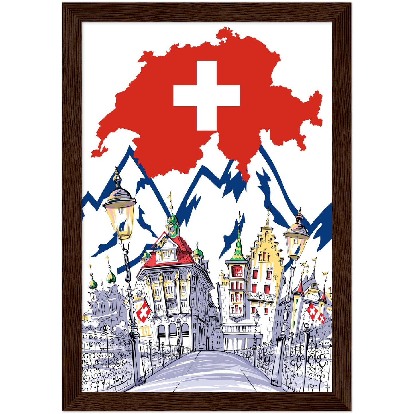 Swiss Flag Premium Wooden Framed Poster