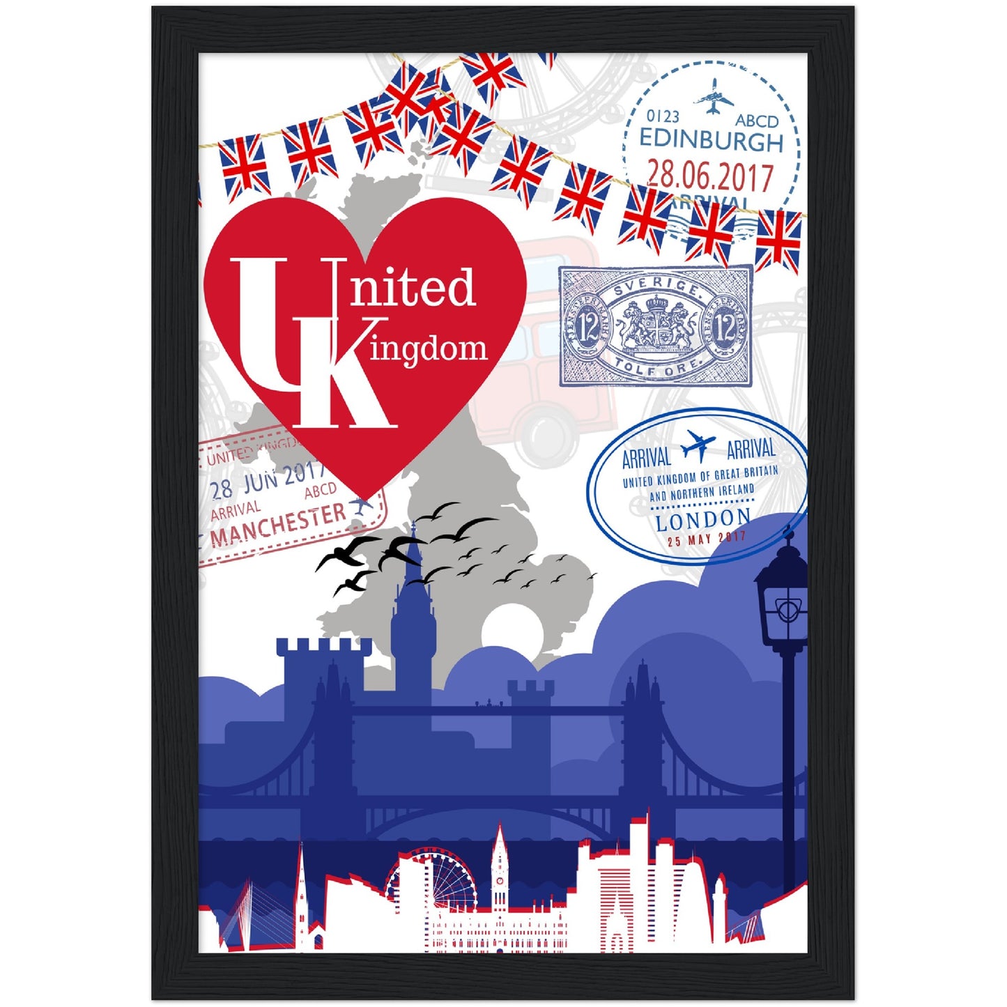 UK Love Premium Wooden Framed Poster