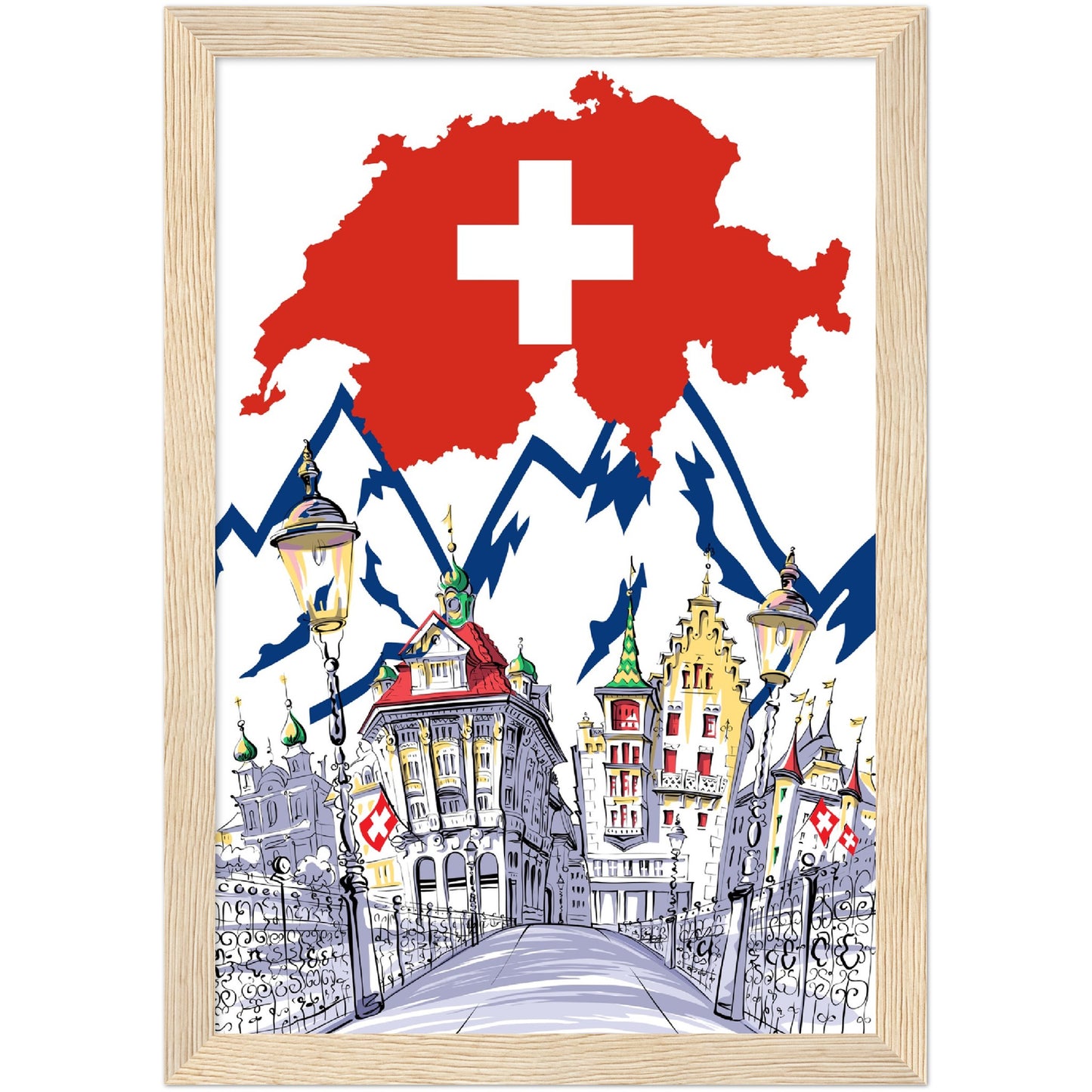 Swiss Flag Premium Wooden Framed Poster