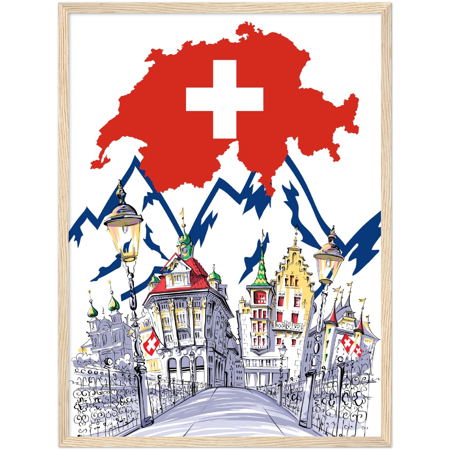 Swiss Flag Premium Wooden Framed Poster