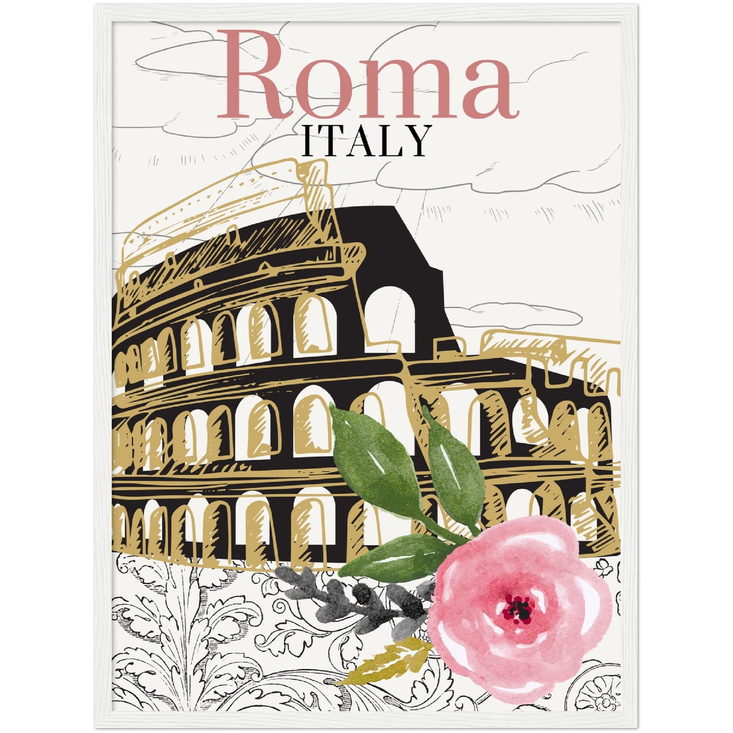 Roma & Flowers Premium Wooden Framed Poster