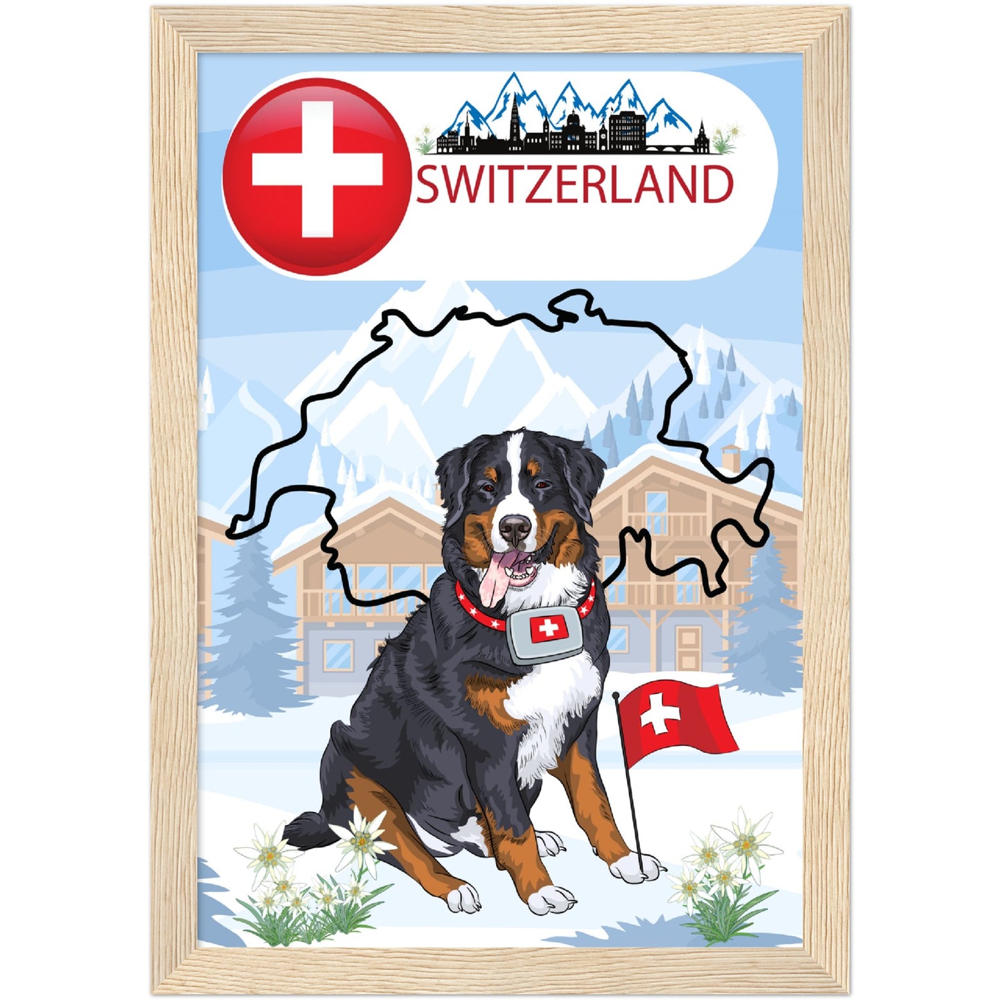 Switzerland St. Bernard Premium Wooden Framed Poster