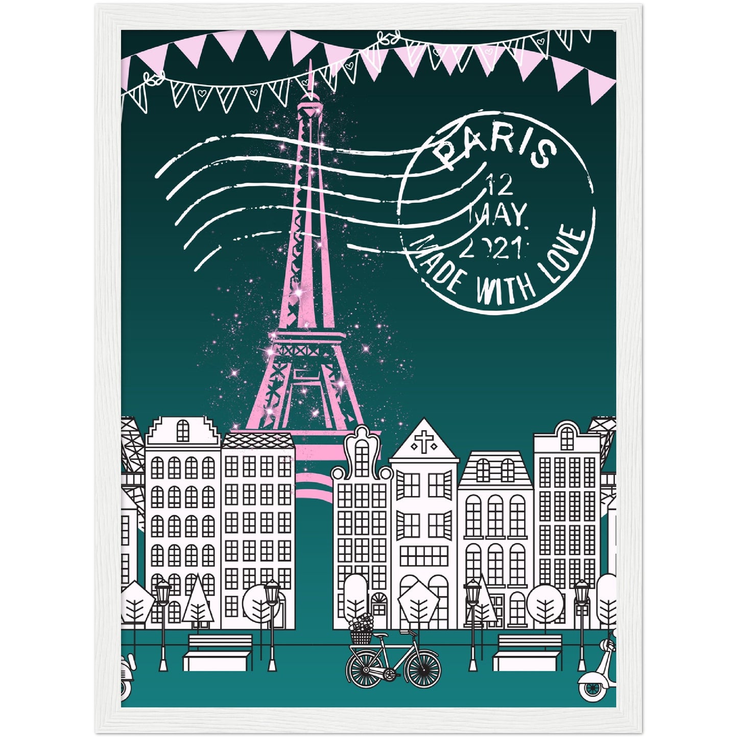 Paris in the Park Premium Wooden Framed Poster