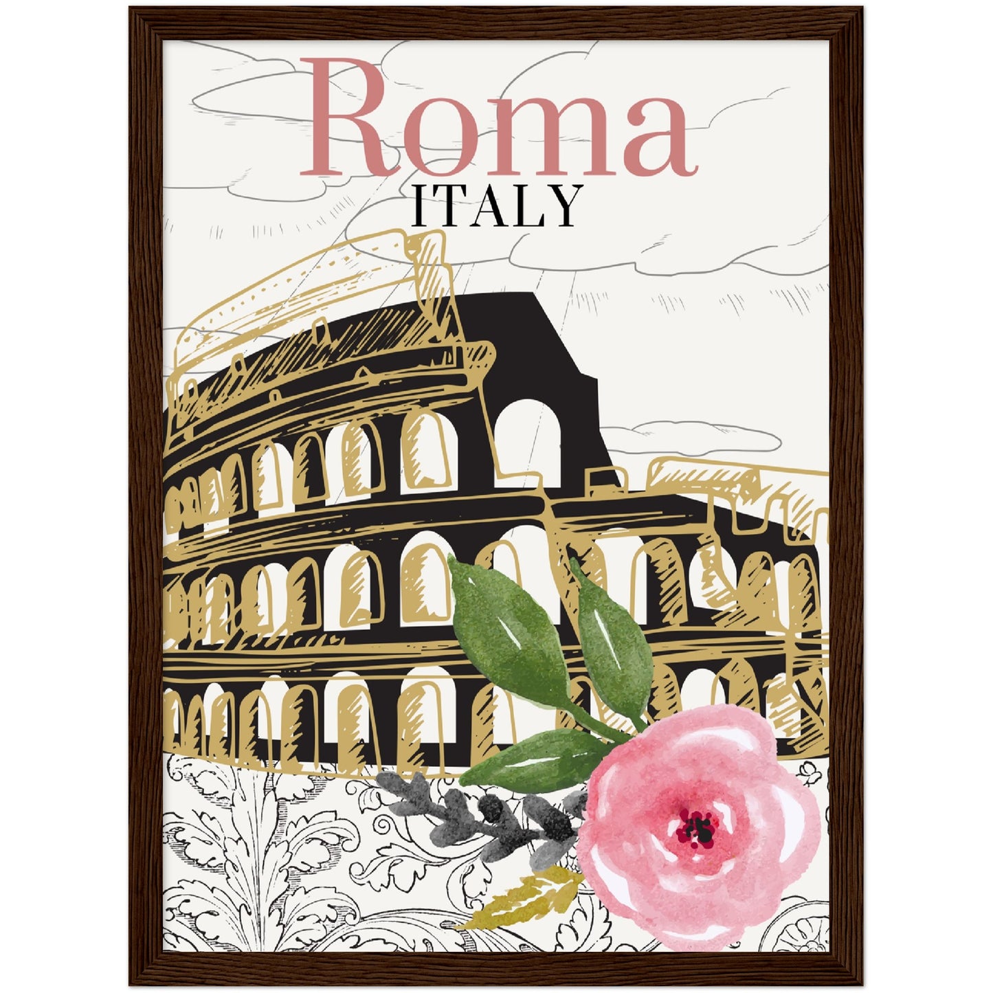 Roma & Flowers Premium Wooden Framed Poster