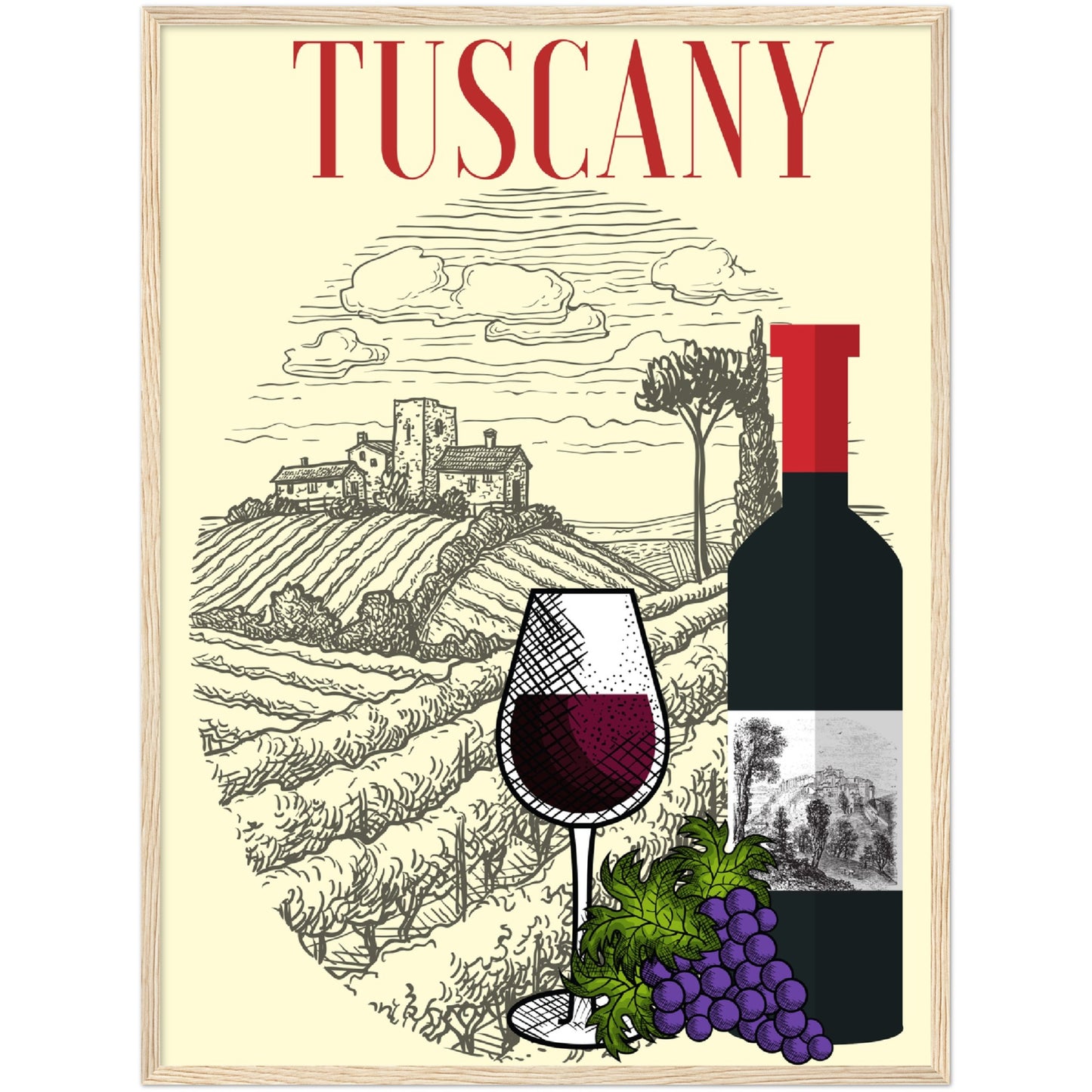 Tuscan Wine Premium Wooden Framed Poster