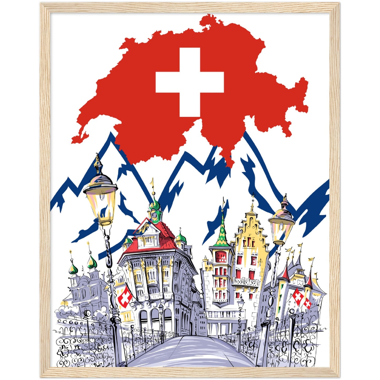 Swiss Flag Premium Wooden Framed Poster